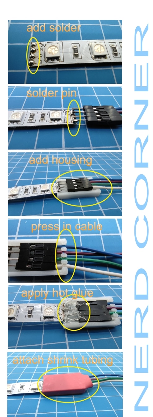 work steps for the connector (soldering aid)